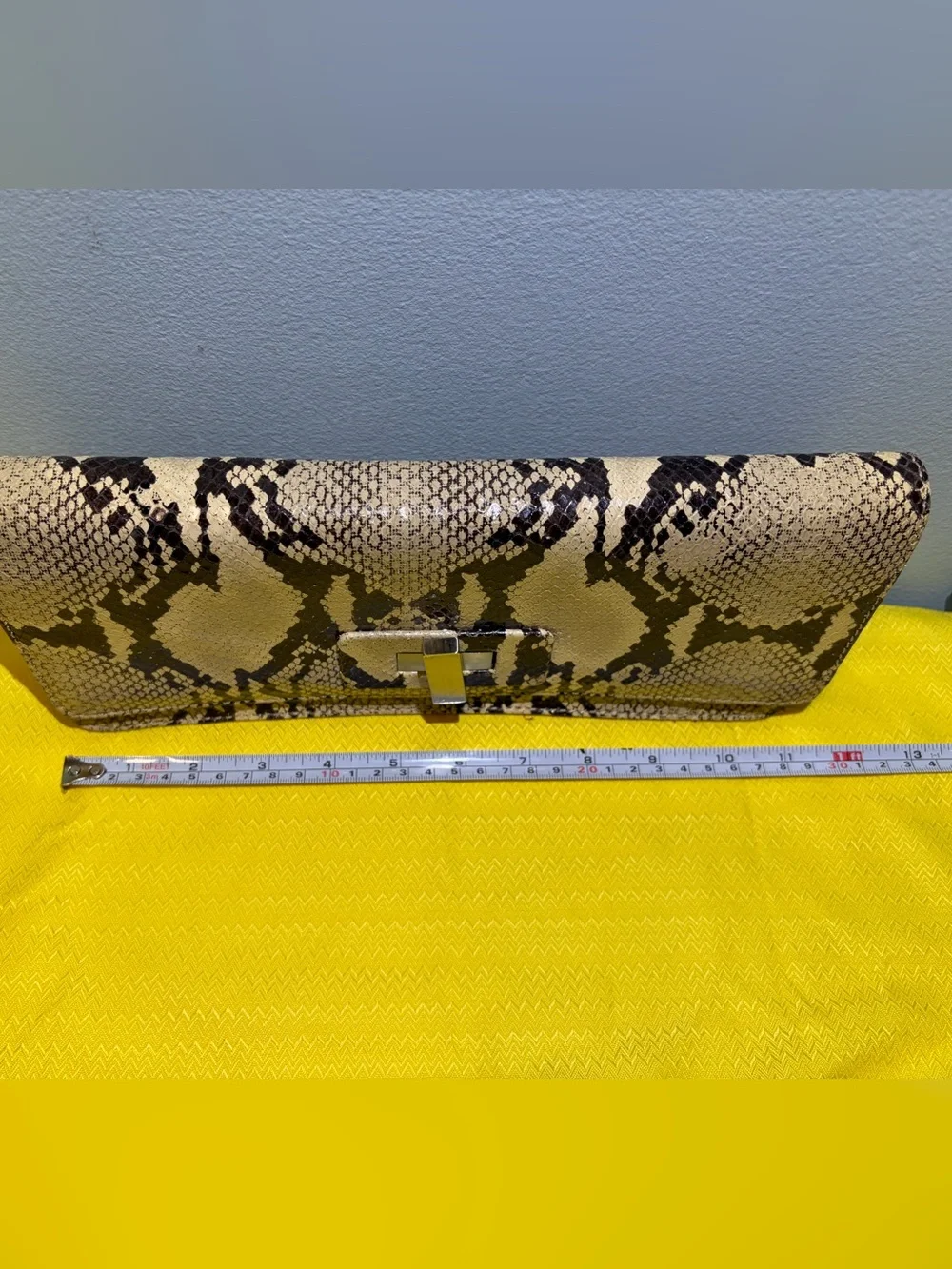 Donald J Pliner Snakeskin & Leather Clutch Cutch Removable Strap & Dust Cover